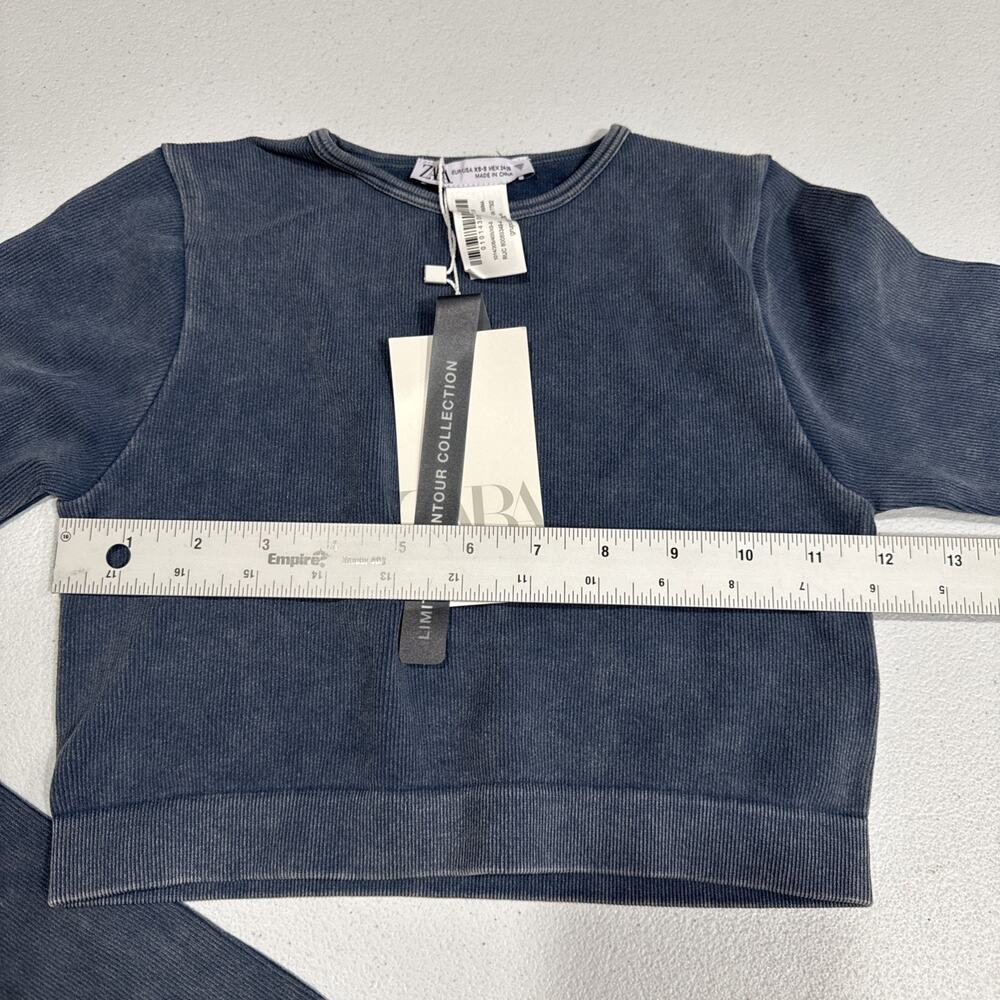 Zara Crop Top Crew Neck Pullover Stretch Long Sleeve Faded Blue Size XS Stylish - Picture 6 of 9